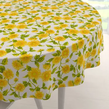 ubrus Bavlněný kulatý ubrus Sandra SA-602 Slunečnice na bílém Ø 40 cm