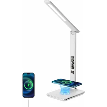 Lampička LED stolní lampička Immax KINGFISHER Qi bílá s bezdrátovým nabíjením Qi a USB