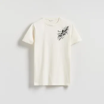 Pánské oblečení Reserved - Tričko regular s potiskem - krémová - 395EX-01X - 395EX-01X-L