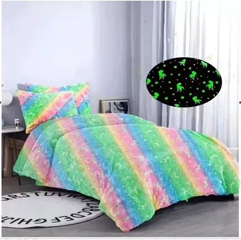 Povlečení Svítící mikroplyšové povlečení Koníci - Duha 140x200/70x90 cm