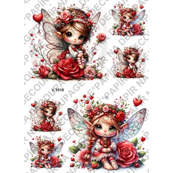 Umělecký papír Rýžový a soft papír na decoupage - Víla červená - KB01918 Materiál: Soft, Rozměr: A4