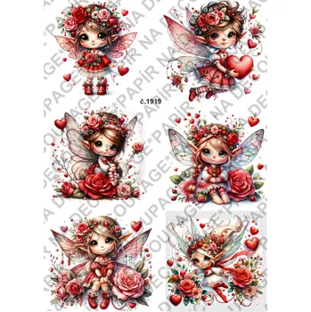 Umělecký papír Rýžový a soft papír na decoupage - Víla červená - KB01919 Materiál: Soft, Rozměr: A4