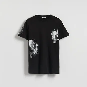 Pánské oblečení Reserved - Tričko regular s potiskem - černý - 395EX-99X - 395EX-99X-XXL