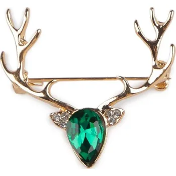 Brož Vánoční brož s broušenými kamínky jelen 2 zelená smaragdová