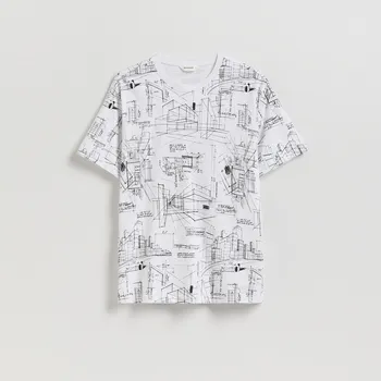 Pánské oblečení Reserved - Tričko comfort s potiskem - bílá - 445EX-00X - 445EX-00X-L