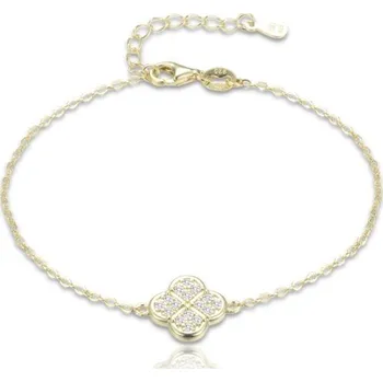 Náramek Stříbrný pozlacený náramek čtyřlístek se zirkony 16-19 cm JMAS7058UB19