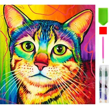 Real Home Diamantové vyšívání - vzor barevné kočky 5D 65