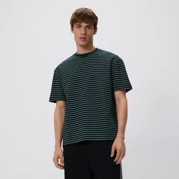 Pánské tričko Reserved - Pruhované tričko boxy - tmavě zelená - 424EX-79X - 424EX-79X-S
