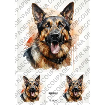 Umělecký papír Rýžový a soft papír na decoupage - Pes Vlčák - KB1926 Materiál: Soft, Rozměr: A4