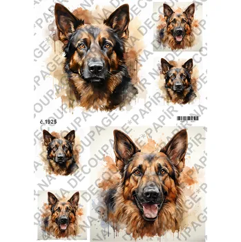 Umělecký papír Rýžový a soft papír na decoupage - Pes Vlčák - KB1925 Materiál: Soft, Rozměr: A4