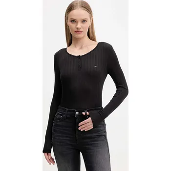 Pánské tričko Tričko s dlouhým rukávem Tommy Jeans černá barva, DW0DW21575 99X, vel. XXS