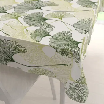 ubrus Bavlněný obdélníkový ubrus Sandra SA-576 Zelené Ginkgo listy na bílém 50x100 cm