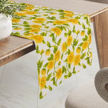ubrus Bavlněný běhoun na stůl Sandra SA-602 Slunečnice na bílém 20x180 cm