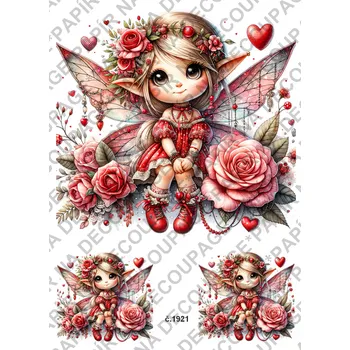 Umělecký papír Rýžový a soft papír na decoupage - Víla červená - KB01921 Materiál: Soft, Rozměr: A4