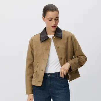 Dámský kabát Reserved - Bunda z&nbsp;umělého semiše - béžová - ZR314-80X - ZR314-80X-XL