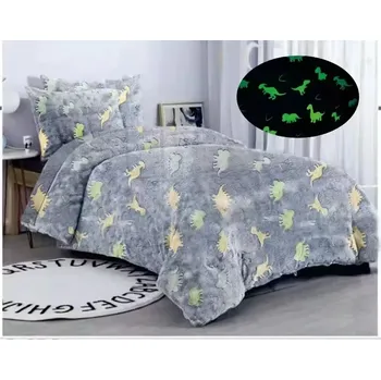 Povlečení Svítící mikroplyšové povlečení Dinosauři 140 x 200, 70 x 90 cm zipový uzávěr