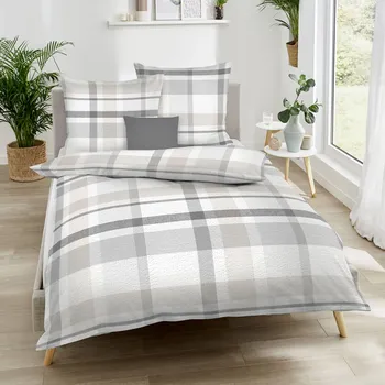 Povlečení Kaeppel | Krepové povlečení Madras karo šedé, 140x200, 70x90