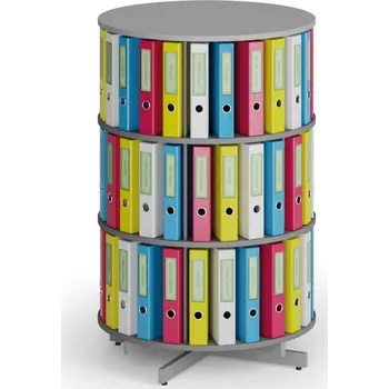 Prodejní regál Otočný regál na šanony, 3 patra, šedý