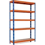 Profesionální policový regál Trestles RR1 1800x1200x500, nosnost 2250 kg, 5 polic, oranžovo-modrý