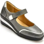 PédiConfort PÉDICONFORT Kožené polobotky s metalickými detaily a zapínáním na suchý zip šedá 39