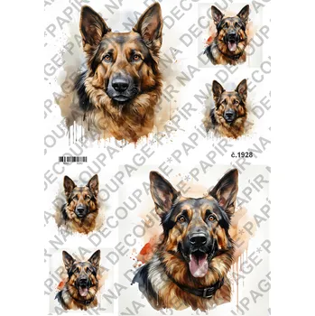 Umělecký papír Rýžový a soft papír na decoupage - Pes Vlčák - KB1928 Materiál: Soft, Rozměr: A4