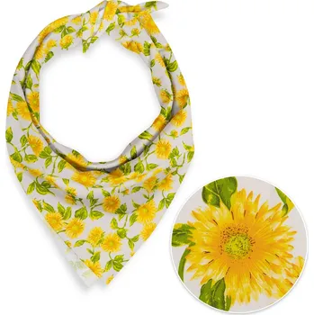 Šátek Bavlněný šátek Sandra SA-602 Slunečnice na bílém 45 x 45 cm