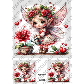 Umělecký papír Rýžový a soft papír na decoupage - Víla červená - KB01931 Materiál: Soft, Rozměr: A4