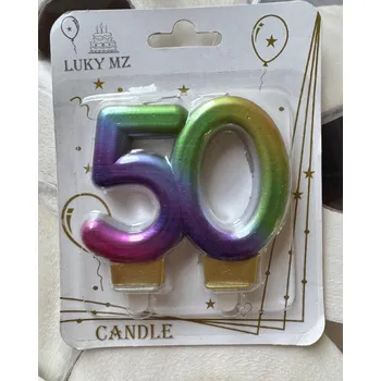 Dortová svíčka MZ Svíčka na dort "50" - čtyři druhy barev Barva: Duhová
