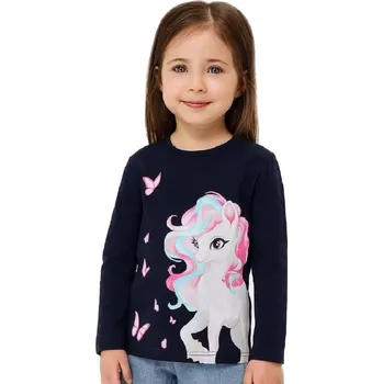 DÍVČÍ TRIČKO S KONÍKEM NOVINKA Barva: Tmavě modrá, Velikost: 122