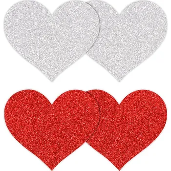 Nálepky na bradavky srdce červené a stříbrné 4 ks