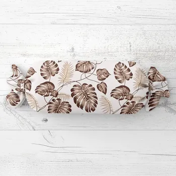 Dekorativní polštářek Polštář válec bonbon Sandra SA-498 Hnědé listy monstery na bílém 15x80 cm