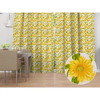 ubrus Bavlněný závěs Sandra SA-602 Slunečnice na bílém 150x140 cm