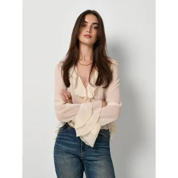 Oblečení a móda Halenka s&nbsp;ozdobným volánem - XL - House - krémový - 565HG-01X
