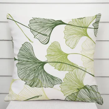 Povlak na polštářek Bavlněný povlak na polštář Sandra SA-576 Zelené Ginkgo listy na bílém 40 x 60 cm