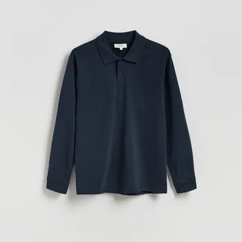 Pánská mikina Reserved - Bavlněné polo s dlouhými rukávy - tmavomodrá - 396GQ-59X - 396GQ-59X-S