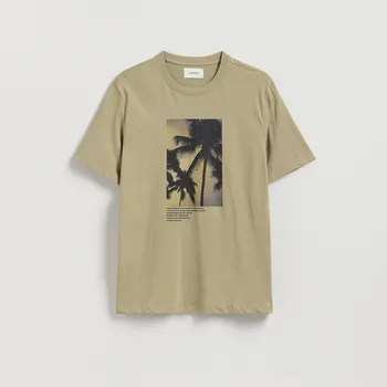 Pánské tričko Reserved - Tričko regular s potiskem - hnědozelená - 508EX-78X - 508EX-78X-XL