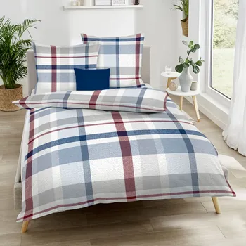 Povlečení Kaeppel | Krepové povlečení Madras karo marine, 140x200, 70x90