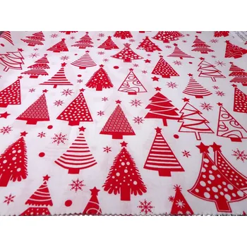 DOMESTINO 120/ 22042-1 Vánoční stromky červené na bílé - 160cm / METRÁŽ NA MÍRU