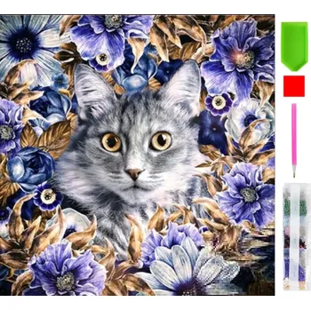 Výtvárné potřeby Real Home Diamantové vyšívání - motiv roztomilé kočky 5D 45