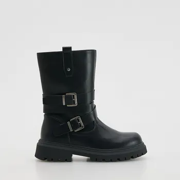 Reserved - Polokozačky z napodobeniny kůže - černý - 915GT-99X - 915GT-99X-35