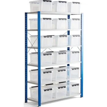 Dílenský regál Regál s plastovými boxy LEE + MIX, 18 boxů, 2100x1300x500 mm