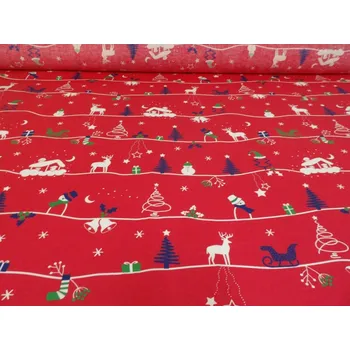 DOMESTINO 120/ 22020-1 Vánoční krajina na červené - 160cm