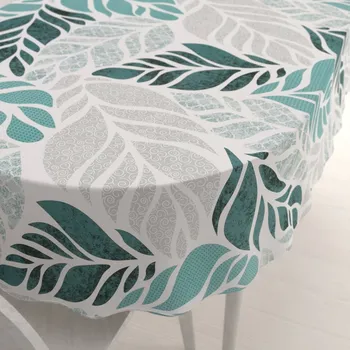 ubrus Bavlněný oválný ubrus Sandra SA-572 Šedo-modrozelené abstraktní listy na bílém 60x100 cm