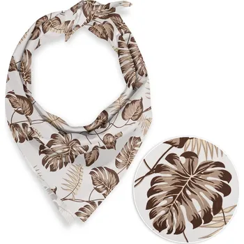 Šátek Bavlněný šátek Sandra SA-498 Hnědé listy monstery na bílém 45 x 45 cm