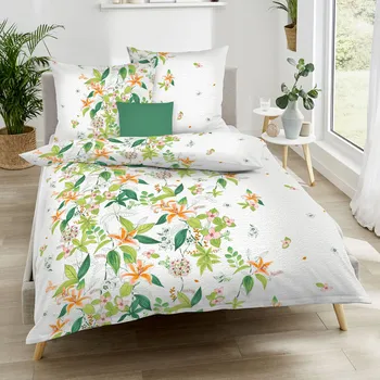 Povlečení Kaeppel | Krepové povlečení Džunglová lilie zelená, 140x200, 70x90