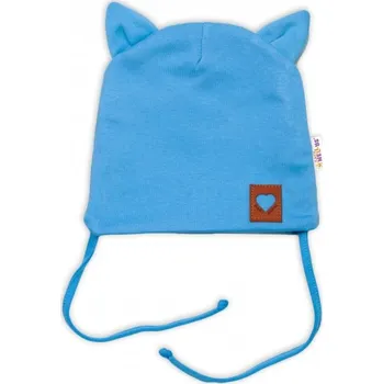 Módní doplněk Baby Nellys Bavlněná dvouvrstvá čepice s oušky na zavazování FOX - modrá, vel. 80/86, Velikost koj. oblečení 68/74 (6-9m)