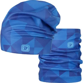 Čepice Set fleecové čepice a nákrčníku Yetti - vzor 61 - modrá - trojůhelníky 50 - 52