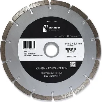 Řezný kotouč Diamantový řezný kotouč Molatool 180 × 2,4 × 22,2 mm Segment Profi