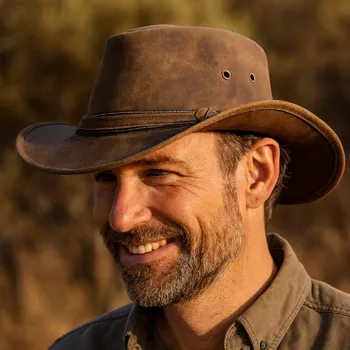 Pokrývka hlavy SCIPPIS Irving – hnědý kožený klobouk Velikost: 57 cm (M)