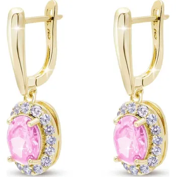 Náušnice Pozlacené náušnice s růžovým oválným krystalem a čirým osazením 3797-3